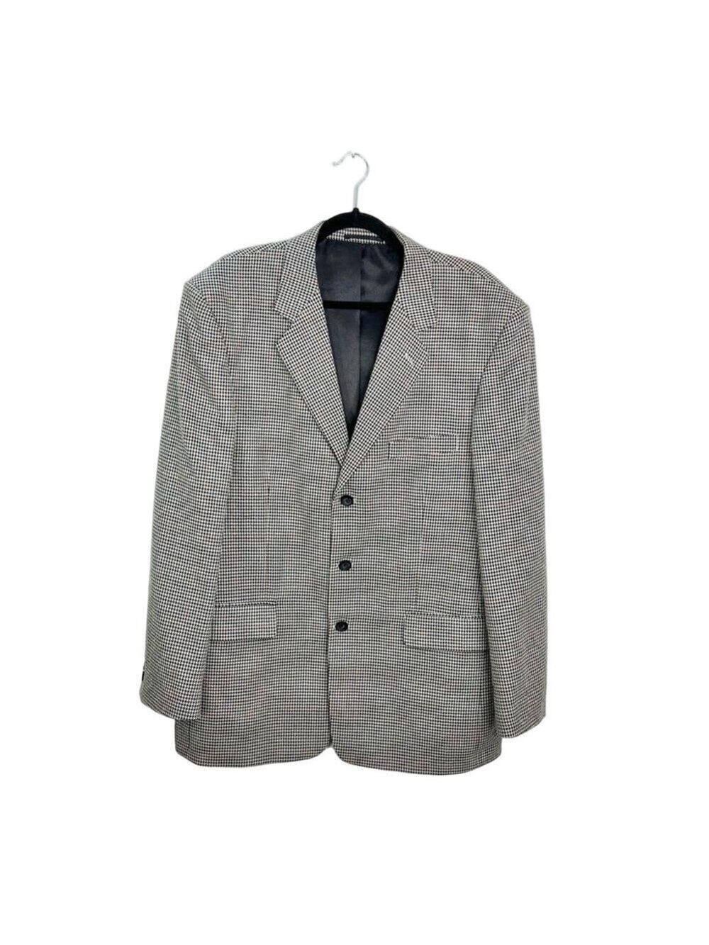Classic Preppy Wool Silk black white red check houndstooth jacket blazer 42